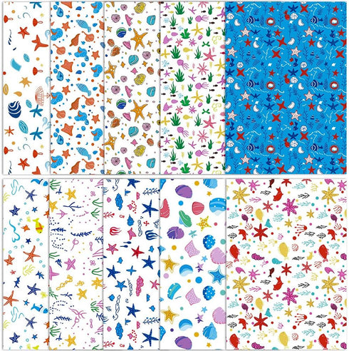 | 10 Pieces Clear PVC Vinyl Sheets, A4 Size See Through Waterproof Vinyl Fabric for Bows Earrings Making-Ocean Starfish...