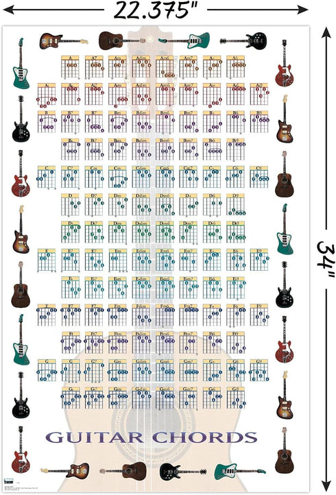 Trends International Guitar Chords II - Learn to Play Guitar Wall Poster, 22.375" x 34", Poster & Mount Bundle...