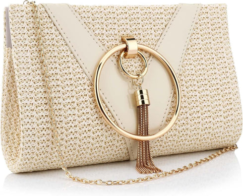 YYW Summer Beach Straw Evening Bag,Straw Clutch Purse Straw Handbag Shoulder Bag Top-handle Bag...