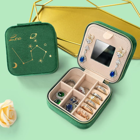 Plush Velvet Personalized Constellation Travel Jewelry Case for Women Girls, Travel Essentials Small Jewelry Holder Organizer, Ring Necklace Earri...