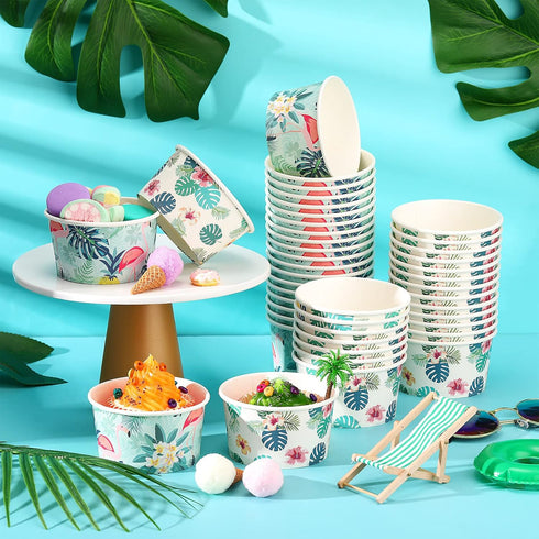 Hawaiian Summer Party Supplies Ice Cream Bowls Disposable Treat Snack Cups 8 oz Paper Yogurt Dessert Bowls for Sundae Soup Candy Hot or Cold Food ...