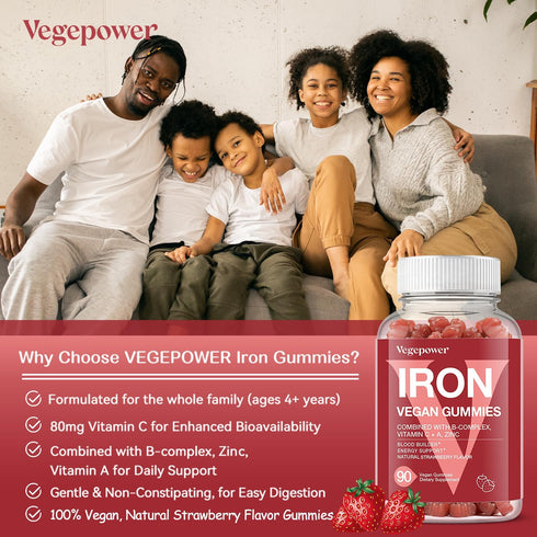 Iron Gummies Supplements for Women & Kids - Multivitamin with Iron for Blood Builder, Great Tasting Iron Gummy Vitamins with Vitamin C for Max Abs...