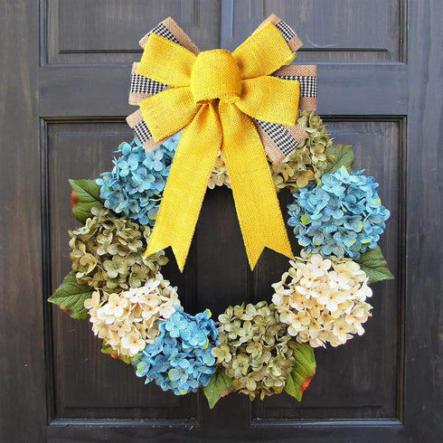 Large Yellow Burlap Spring Wreath Bow Decoration Ribbon Bows Tree Topper Decorative Ornaments for Spring Summer Party Home Decor...