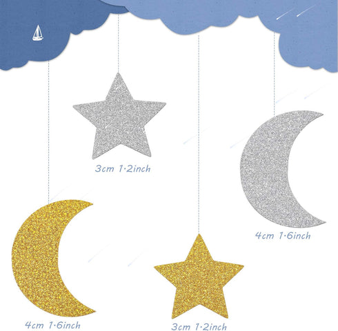 400 Pieces Glitter Star and Moon Paper Confetti Double Side Table Paper Confetti Sequin for Wedding Birthday Baby Shower Moon and Star Party Ramad...