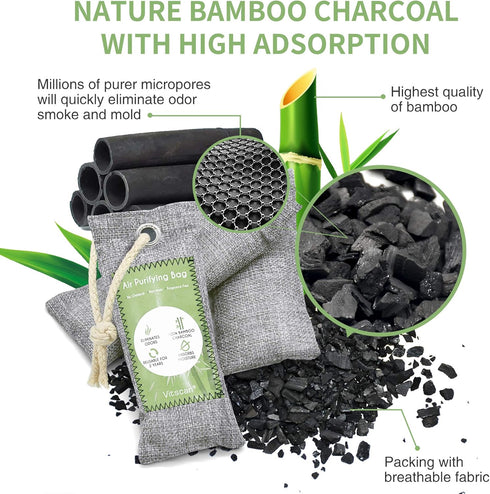 12 Pack Bamboo Charcoal Air Purifying Bag, Activated Charcoal Bags Odor Absorber, Moisture Absorber, Natural Car Air Freshener, Shoe Deodorizer, O...
