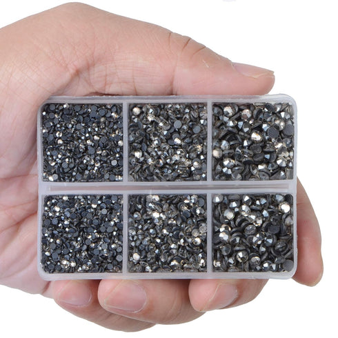 LPBeads 6400 Pieces Hotfix Rhinestones Transparent Black Flat Back 5 Mixed Sizes Crystal Round Glass Gems with Tweezers and Picking Rhinestones Pe...
