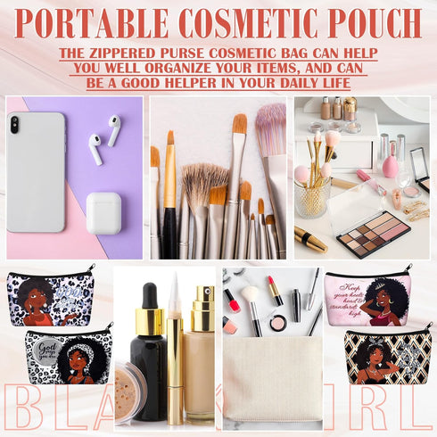 24 Pcs Black Woman Makeup Bag Christmas Gift Black Girl Toiletry Bag African American Canvas Makeup Bags Zipper Cosmetic Pouch Reusable Multi Purp...