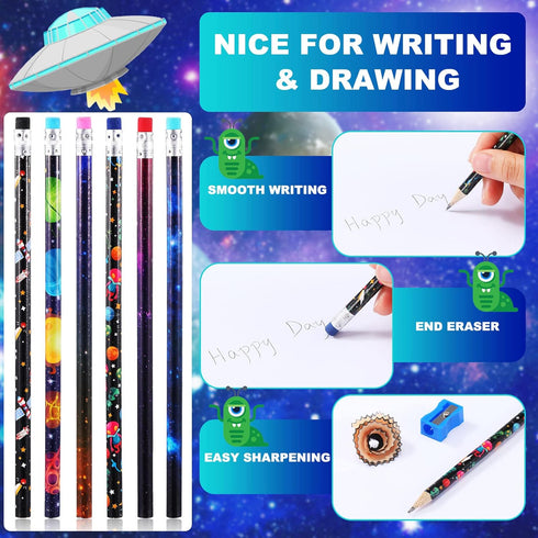 72 Pieces Space Pencils for Kids Space Themed Party Favors Assorted Planet Pencils Galaxy Airplane Wood Pencils Fun Designs Writing Pencils with E...