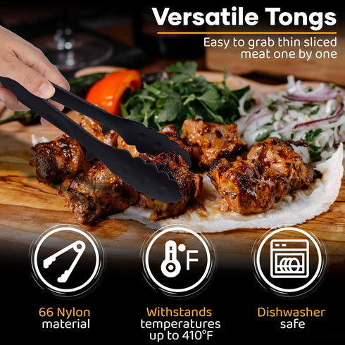Kitchen Tongs for Cooking & Serving - Heat Resistant 66 Nylon, Non-Slip Grip, Slim Lightweight, Small, Easily Picks Up Small Foods, Dishwasher Saf...