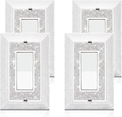Light Switch Cover Bling, 2023 Glitter Cute Switch Plate Covers,Silver Rhinestones White Texture Electrical Outlet Covers Wall Plate Decorative,Wa...