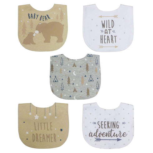 Neat Solutions 5 Pack Aspirational Bib Set with Mixed Fabrics & Water Resistant Inner Core - Boy, Grey Oatmeal While...