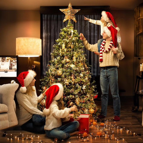 Rattan 3D Star Tree Topper - 12" Rustic Rattan Star with Built-in 10-Bulb String Lights for Christmas Tree Decoration...