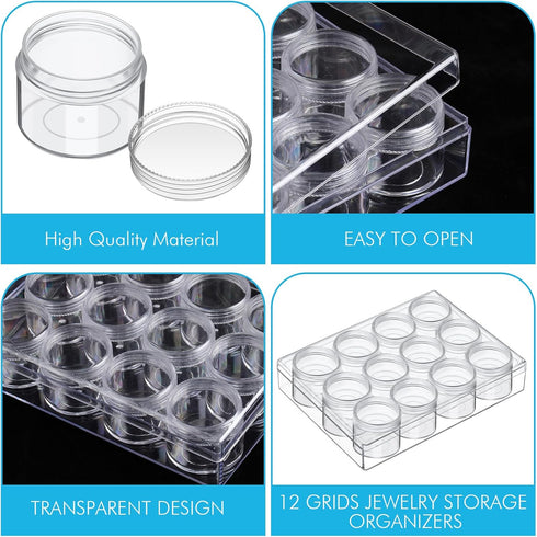 Blulu Clear Bead Organizer Bead Storage Containers Set with 12 Boxes (1.5 x 1.5 x 1.38 Inches)...