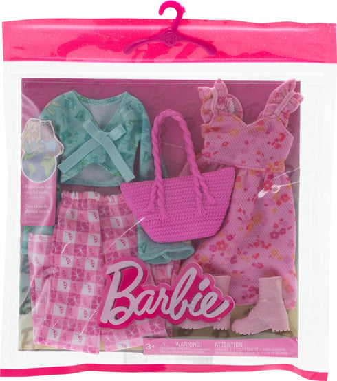 Barbie Fashion 2-Pack, Pink Dress, Green Top and Pink Pants, Boots, and Pink Purse...