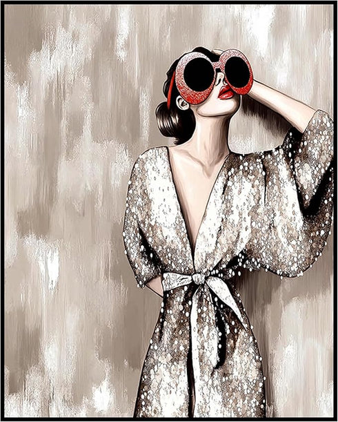 Posterizer 1 pcs-glamorous woman in a vintage-inspired glittery fashion 1-Inspirational Women's Art-Adventure Wall Art-Gift for Women, Designer Fa...