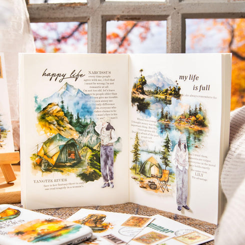 Yoksas Travel Sea Beach Nature Outdoor Watercolor Scenery Stickers - 180Pcs Waterproof Clear Adventure Camping Scrapbook Stickers for Junk Journal...