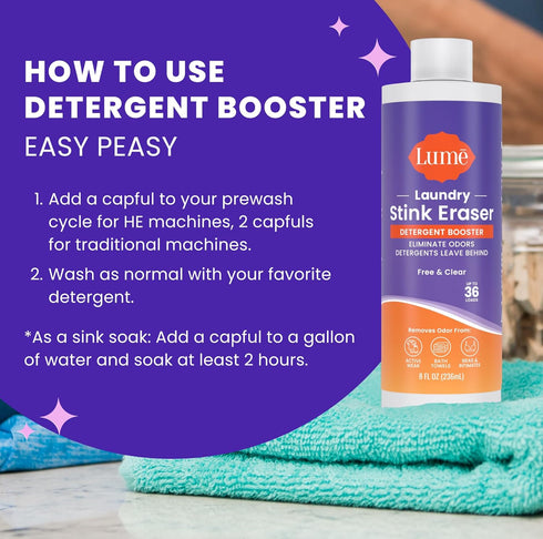 Lume Laundry Stink Eraser - Detergent Booster & Sink Soak - Eliminates Body Odor In Clothes - Odor Blasting Enzyme Blend - Makes Your Detergent Wo...