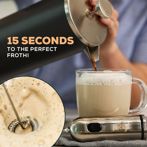 Café Casa Milk Frother for Coffee - 2 Speed Handheld, Battery Operated, Stainless Steel Drink Mixer & Mini Foam Maker - Electric Whisk for Coffee,...