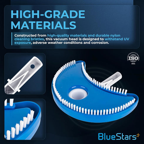 BlueStars Ultra-Durable Half Moon Pool Vacuum Head with Bristle - for Vacuum Hose 1-1/4 or 1-1/2’’ - for Inground & Above Ground Pools & Spas - Fl...