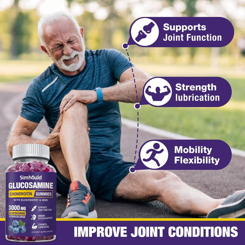 Glucosamine Chondroitin Gummies - 3000MG Extra Strength Joint Support Supplement with MSM & Elderberry, Flexibility, Antioxidant Immune Support Gu...