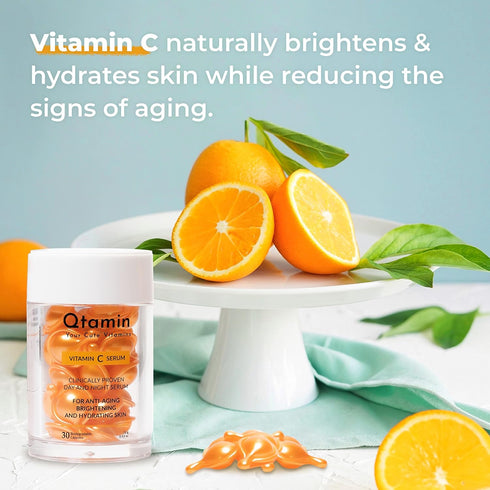 Vitamin C Capsules for Face - Portable Face Serum Capsules | Vitamin C Serum Capsules for Face Moisturising, Anti-Aging, & Brightening (30 Count -...