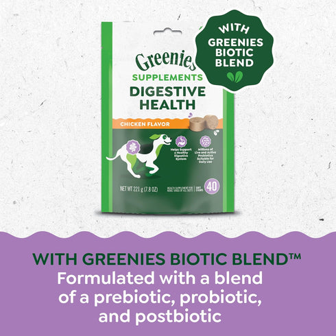 Greenies Supplements Digestive Health Probiotics for Dogs Chicken Flavor, 40 Count Soft Chews Dog Probiotics, 7.8 oz. Pouch...