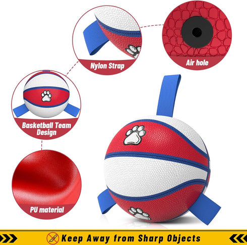 Dog Ball Basketball Toys - Balls for Dogs with Straps, Dog Toys for Tug of War, Dog Water Toy Pool Toys for Small Medium Dogs, Dog Birthday,Blue R...