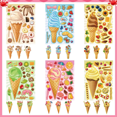 Ice Cream Party Kids Sticker Sheets, 36 Sheets Build Your Own Stickers, Mix And Match Ice Cream Decals Stickers, DIY Crafts Stickers Face Stickers...