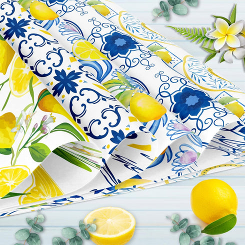 24 Sheets Lemon Scrapbook Paper Pad Double-Sided Blue Tiles Yellow Lemon Patterned Decorative Craft Paper for Card Making Photo Album Journal DIY ...