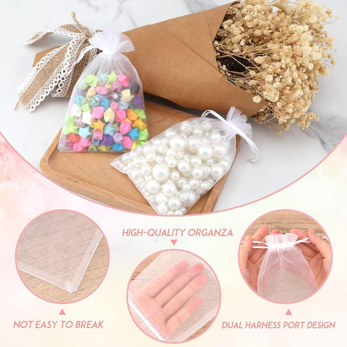 G2PLUS 100PCS White Organza Bags, 4x6 in Sheer Mesh Drawstring Gift Bags, Jewelry Pouches Candy Bag for Christmas, Wedding Favors...
