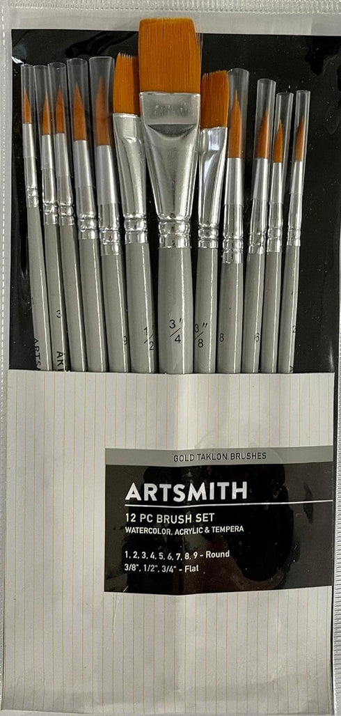 Artsmith 12pc Gold Taklon Brush Set for Acrylics, Watercolor and Tempera 1825-3377...