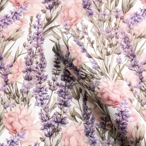 WRAPAHOLIC Scented Kraft Wrapping Paper - Mini Roll - 17 Inch x 16.5 Feet - Lavender Floral Design with Faint Fragrance for Drawer Liners, Home Cl...