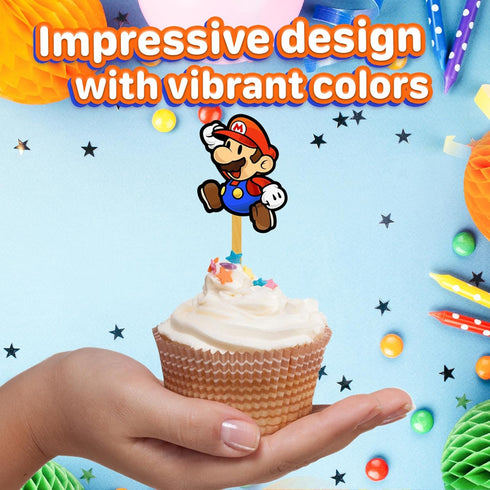 24x Classic Video Game Cupcake Toppers – Strong Picks Happy Birthday Décor, Cupcake Decorations for Kids Birthdays...