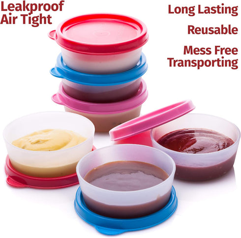 SIGNORA WARE Condiment Containers with Lids- 6 pk. 2.3 oz.Salad Dressing to go Small Food Storage Containers- Sauce Cups Leak proof Reusable Plast...