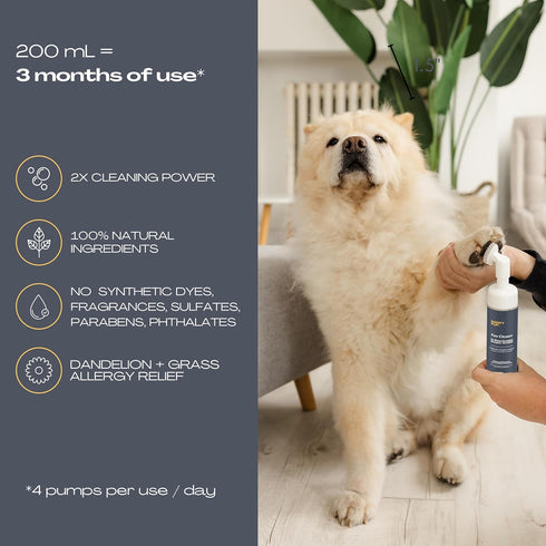 Dog Paw Cleaner - Made in USA - No-Rinse Foaming Paw Cleanser - NO Sulfates, Fragrances, Dyes - Gentle Pet Paw Cleaner for Dogs and Cats - Dandeli...