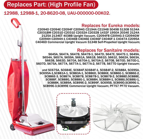 12988SAN Vacuum Cleaner Fan Replacment Fan for Eureka Sanitaire Upright Vac, Fits S657A, S662A, S649A, 4038B, SC675A, S647B, 1950A, S647E, S663D, ...