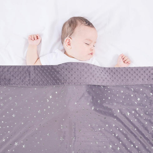 Baby Blanket for Boys Girls Soft Minky with Double Layer Dotted Backing, Star and Moon Printed 30 x 40 Inch Receiving Blanket (Violet)...