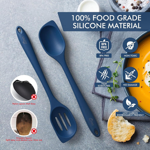 HOTEC Heat Resistant Silicone Cooking Spoon Spatula, Large Kitchen Solid and Slotted Spoons for Mixing, Serving, Scraping, Non-stick, Dishwasher S...