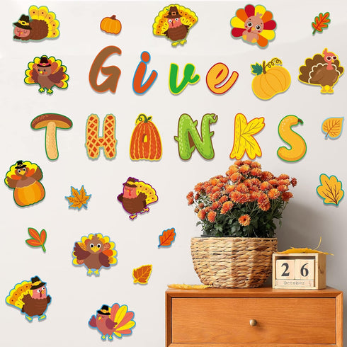 Thanksgiving Cutouts Fall Turkey Maple Leaves Pumpkin Classroom Bulletin Board Decorations Give Thanks Theme Party Supplies for Autumn Theme Party...