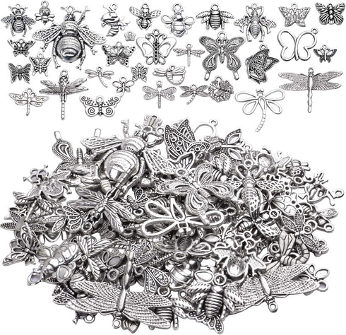 100g(30-80pcs) Mixed Insect Charms Bee Butterfly Dragonfly Charms Pendants Craft Supplies for Earrings Necklace Bracelet Jewellery DIY,5-50mm...