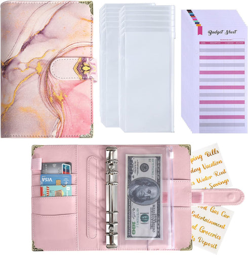 Budget Binder with Zipper Envelopes,A6 Money Organizer for Cash with 12PCS Cash Envelopes,12PCS Budget Sheets, 28 PCS Categories Sticker Labels fo...