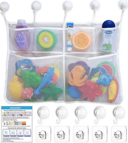 Premium Large Bath Toy Storage 26”x20” - Mesh Bathtub Toy Holder Basket, Kids Bath Toy Net, Baby Bath Toy Organizer, Toddler Shower Caddy Hanging ...