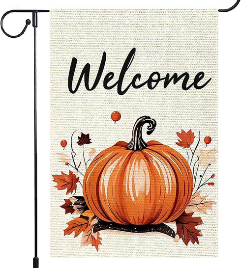 Fall Garden Flag Outdoor 12x18 double sided Courtyard Bag Garden Thanksgiving Pumpkin, Deciduous Harvest flag Welcome Holiday flag outside...