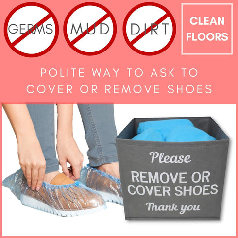 Shoe Cover Box | Disposable Shoe Bootie Holder For Realtor Listings and Open Houses | Please Cover or Remove Shoes Bin | Shoe Bootie Box (Grey)...