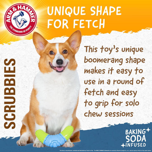 Arm & Hammer for Pets Scrubbies Boomerang Chew Toy for Adult Dogs Infused with Baking Soda - Durable Teething Toy with Unique Shape for Fetch & Ch...