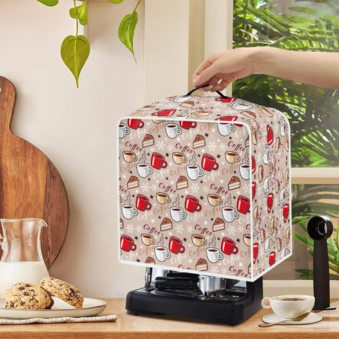 Coffee Printed Coffee Maker Cover with Top Handle, Foldable Large Appliances Cover Dustproof Washable Protective Cover Fits Kitchen Bar Home Dinin...