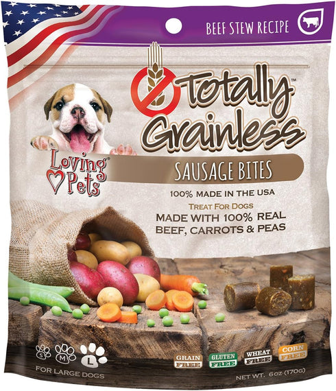 Loving Pets Totally Grainless - Beef Stew Recipe Sausage Bites For Dogs, 6oz...