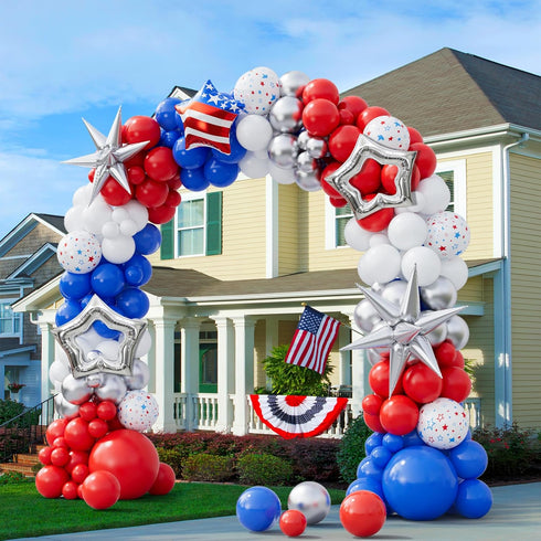 161Pcs Red White and Blue Balloons Arch Garland Kit with Exploding Hollow Star Foil Balloons for 4th of July Memorial Day Graduation Baseball Game...