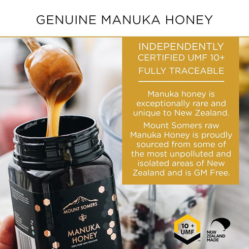 Mount Somers Premium Manuka Honey MGO 263+ / UMF 10+ - 100% Pure Non GMO New Zealand Manuka Honey - Genuine Natural Superfood - UMF Certified & Tr...