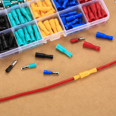 200 Pcs Bullet Connectors Male and Female, 22-16AWG Insulated Splice Female/Male Bullet Crimp Terminals Connectors, Electrical Bullet Crimp Wire C...